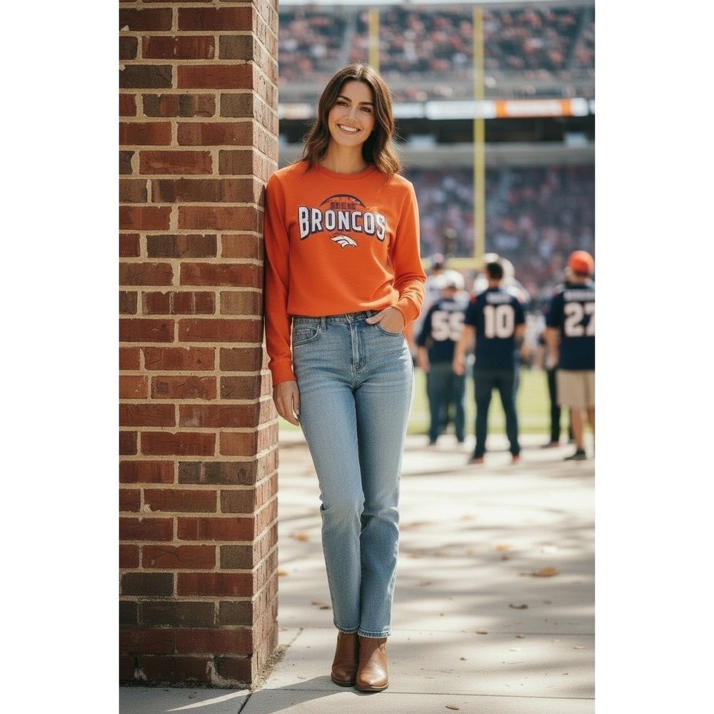 NFL Team Apparel Orange Woman's Denver Broncos Long Sleeve T-shirt SZ M #125